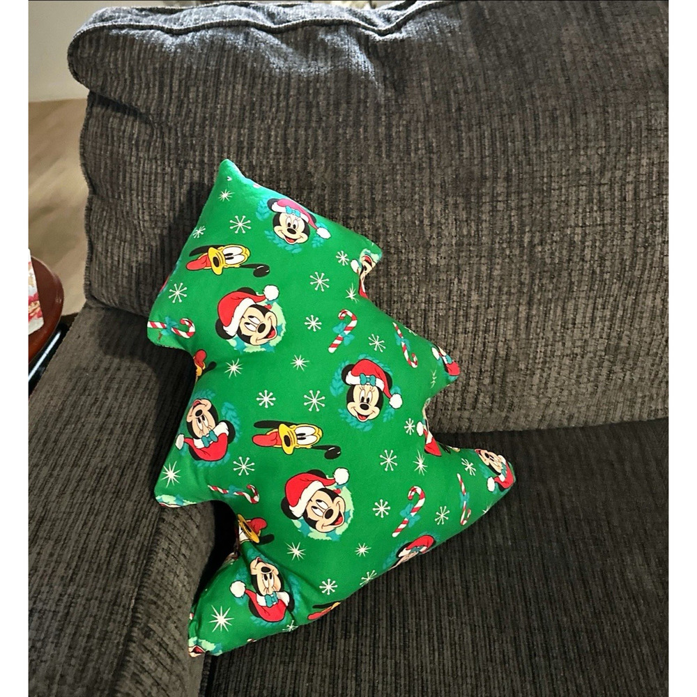 Handmade Christmas Tree Green Accent Decor Pillow Mickey Mouse 16"